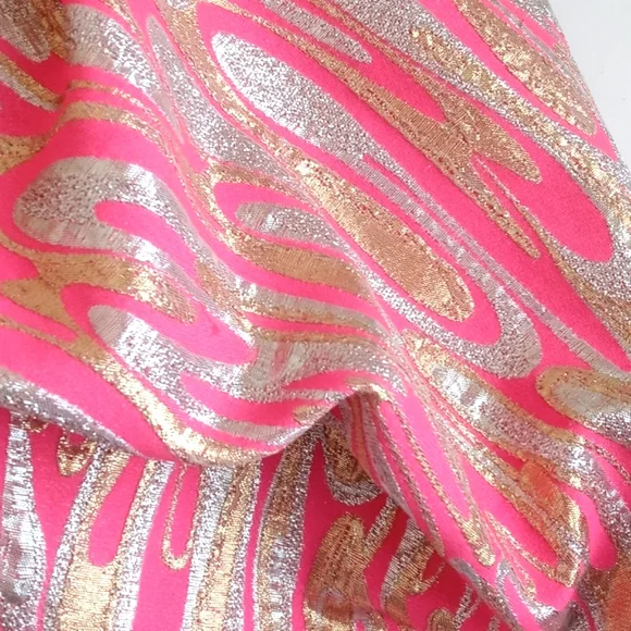 Stunning 1960's Mod Pink Gold Silver Metallic 3/4 Sleeve Blouse S/M - Picture 3 of 17